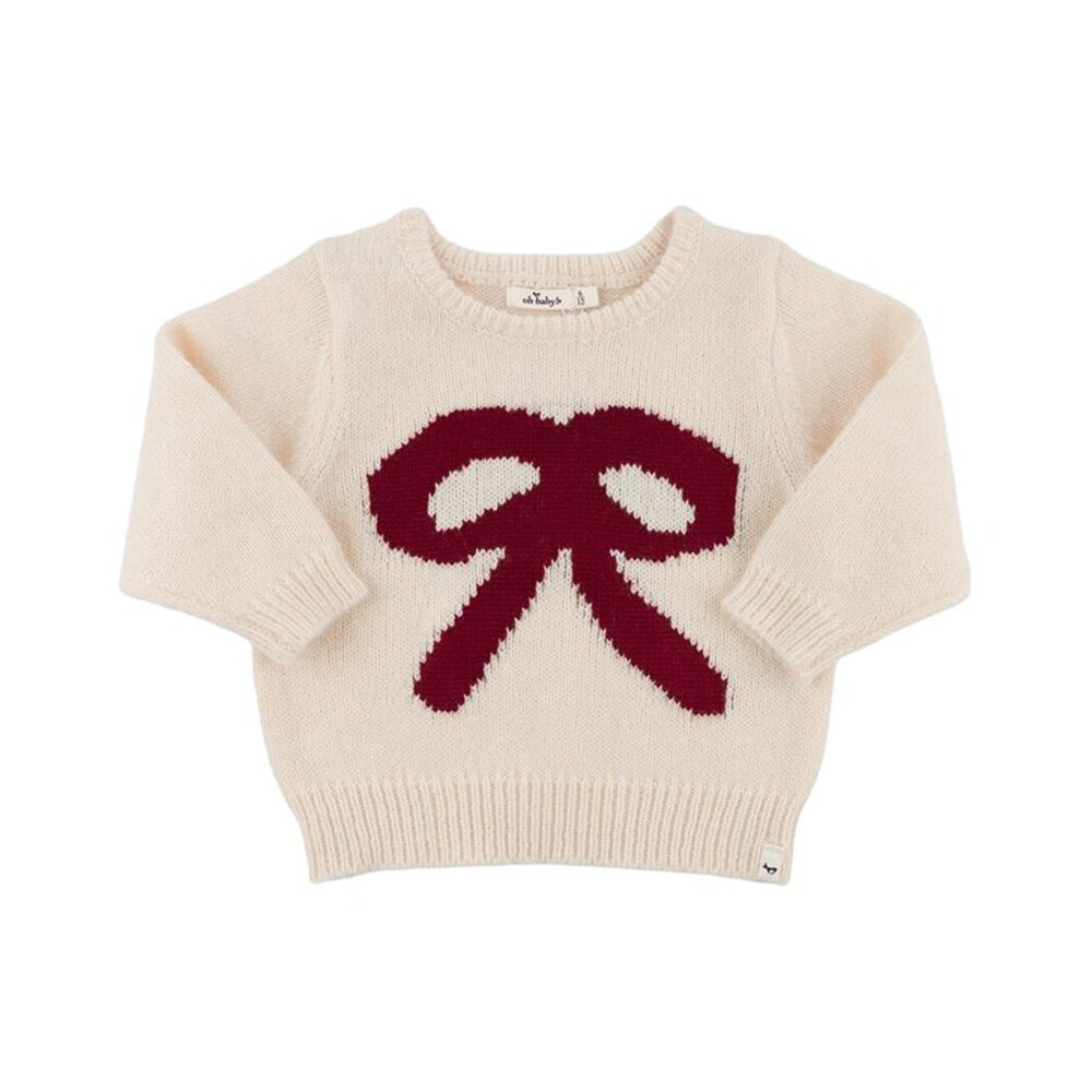 Oh Baby! Girls  Berry Red Bow Crew Neck Sweater